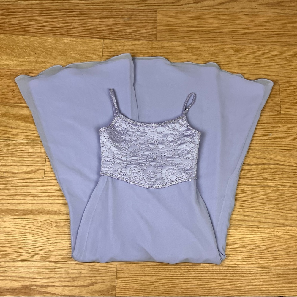 Alfred Angelo Lilac Satin Evening Gown with Bead Accents